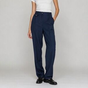 Vintage Smart‎ Pants Womens XS Navy Blue High Waist Pleated Trousers Career USA